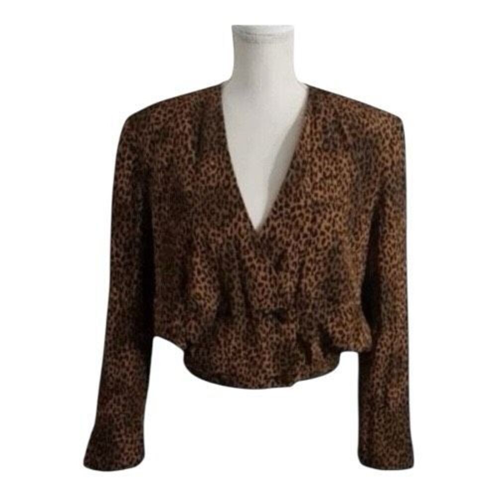Jones New York Women Orange Black Leopard Jacket Size 6 Double Breasted Cropped